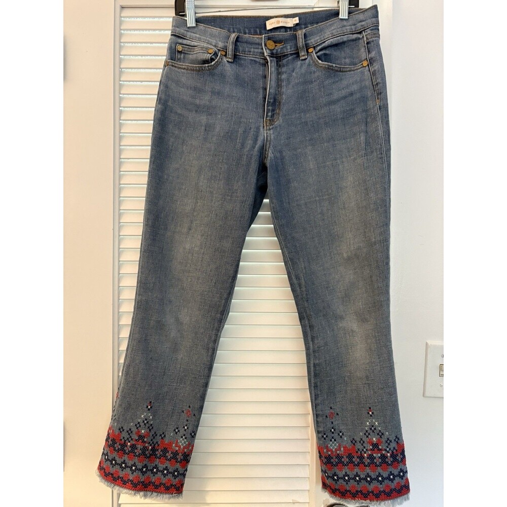 Tory Burch Womens Blue Medium Wash Coin Pocket Denim Straight Jeans SIze 27